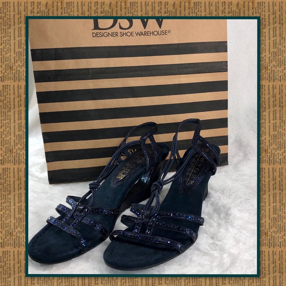 NEW YORK TRANSIT WOMENS BLUE SPARKLE SANDALS 9.5